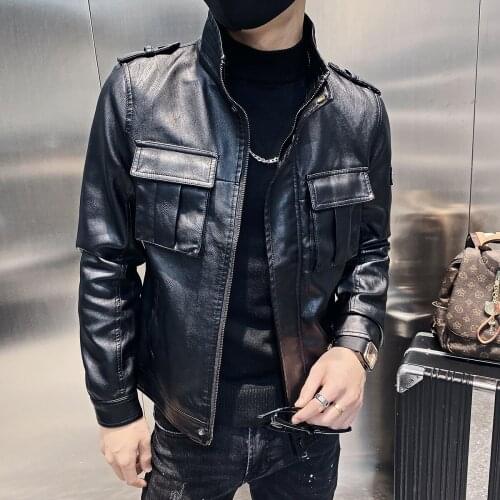 Stand-up Collar Motorcycle Leather Jacket Mens Autumn Slim Fashion Riding Jackets Faux Leather Jacket Man Coat