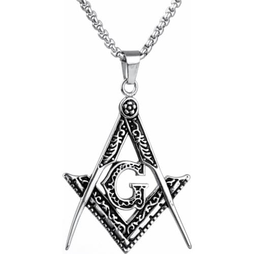 Mens Silver color Free Mason Pendant 316L Stainless Steel Freemason Masonic Pendant