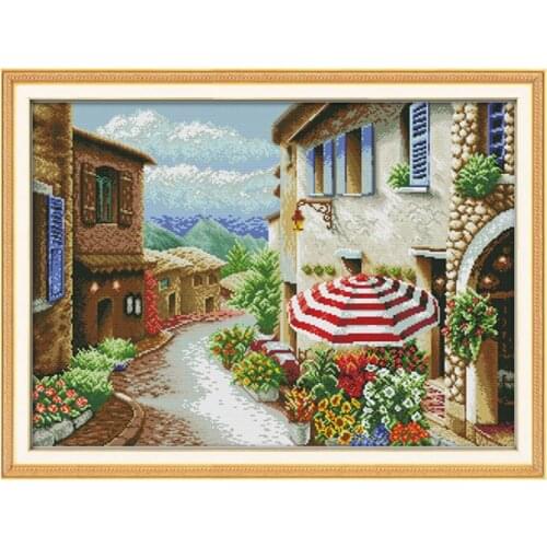 A Street View 4 Chinese Cross Stitch Kits 11CT 14CT Printed Canvas Embroidery Set Diy Handmade Needlework Craft Home Decorations