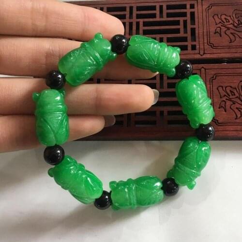 Natural Myanmar Green Jade Bracelets Handcarved Beads Jadeite Jade Cicada Bracelet Women Men Emerald Jade Bangles Certificate