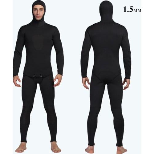1.5MM Neoprene wetsuit men two-piece hood diving suit Scuba spearfishing Surfing Snorkeling wetsuit winter Cold-proof swimsuit