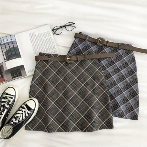 Autumn Vintage Skirt Women Korean Empire Sweet Mini Skirt Office Lady Cute Above Knee A-Line High Waist Skirts