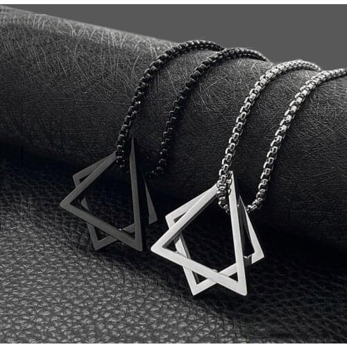 Mens necklace triangle square pendant geometry stainless steel chain necklace women big black necklace men jewelry on the neck