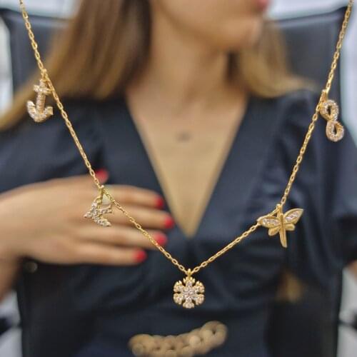 Handmade Fortune Necklace 5-Piece Zircon Stone For Women Girls Valentines Day Fashion Jewelry Elegant