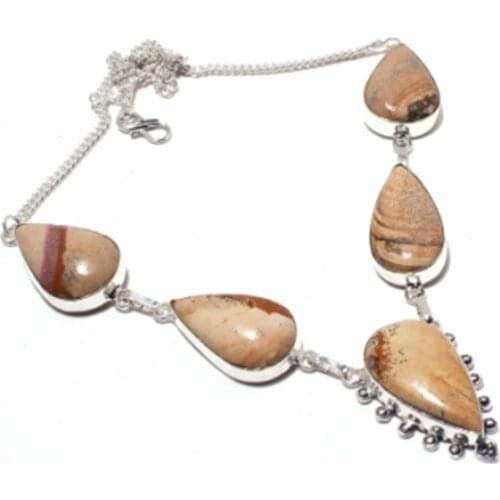 Picture Jaspers Necklace Silver Overlay over Copper, 53.6 cm ,N4488