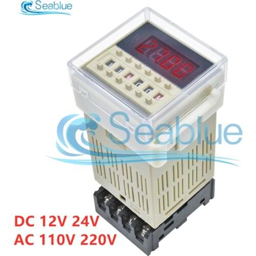 DC 12V 24V AC 110V 220V DH48S-S Programmable Digital Time Delay Relay Switch With Base 0.1S-9.9S 1S-99S 0.1M-9.9M 1M-99M 0.1-99H