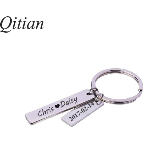 Qitian Personalized Custom DIY Design Bar KeyChains Stainless Steel Round Charm Bag Car KeyChain Free Laser Engraved