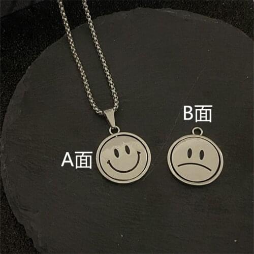 2021 Hot Sale Creative Rotating Smiley Necklace Fashion Gift Pendant Men&Women Expression Double Sided Necklace Couple Jewelry