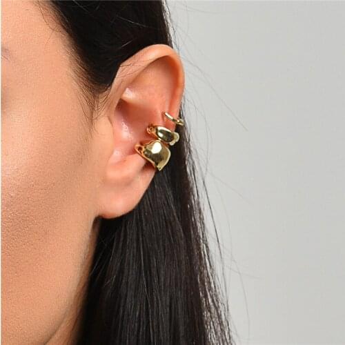 SRCOI Geometric Irregular Handmade Earring C-Shaped Minimalist Metal Ear Bone Clip Trendy Punk 3 Pcs/Set Women Party Jewelry