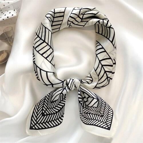 Luna&Dolphin Spring Small Square Scarf 53x53CM 100% Nature Silk Coffee Line Geometry Bandanas Headbands Bag Ribbon Lady Kerchief