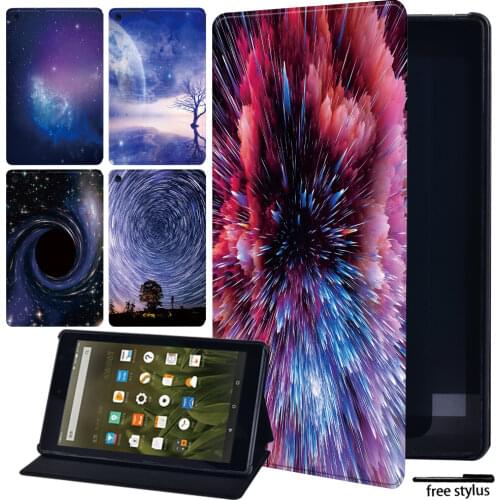 Protective Case for Amazon Fire 7(5th/7th/9th Gen)/HD 8(2016/2017/2018)with Alexa/HD 10(2015/2017/2019)- Space Tablet Case + Pen