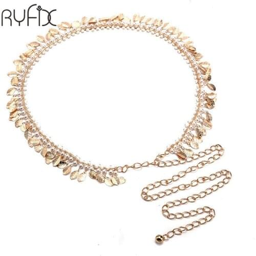 RYFIX Ladys metal chain , fashion pearl pendant, elegant and sweet dress, waist belt BL1822
