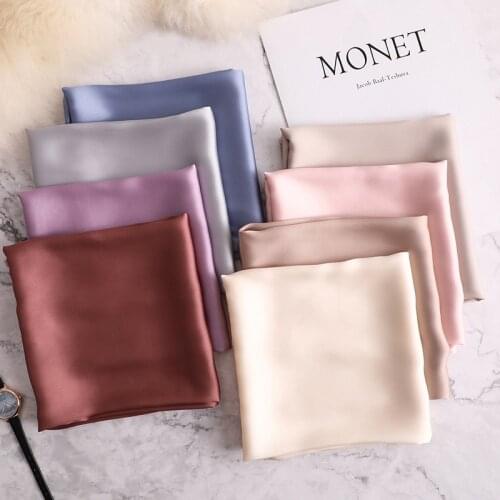 2021 New Fashion Summer Silk Square Scarf Solid Women Satin Neck Hair Tie Band Soft Beach Hijab Head Female Foulard Free Shiping