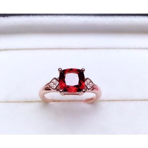 925 Pure silver inlaid natural red garnet ring natural gemstone fashion square geometry ring woman wedding party gift jewelry