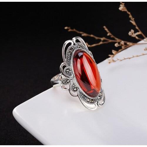 L&P Real 925 Silver Ring Vintage Gemstone Elegance Thai Handmade Women Rings Sterling Silver Jewelry Adjustable Ring