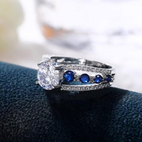 Creative Design Hollow Royal Blue Zircon Ring For Women Luxury Gemstone Ring Bridal Wedding Engagement Anniversary Jewelry Gift