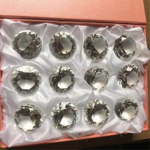 12pcs/Set 40mm Clear Crystal Diamond Paperweight With Pink Gift Box Elegant Crafts Wedding Gifts Glass Feng Shui Decoration