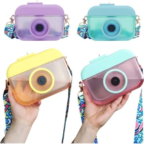 400ml Creativity Fashion Cute Student Portable Camera-shaped Crossbody Plastic Water Bottle With Adjustable Shoulder Handsome