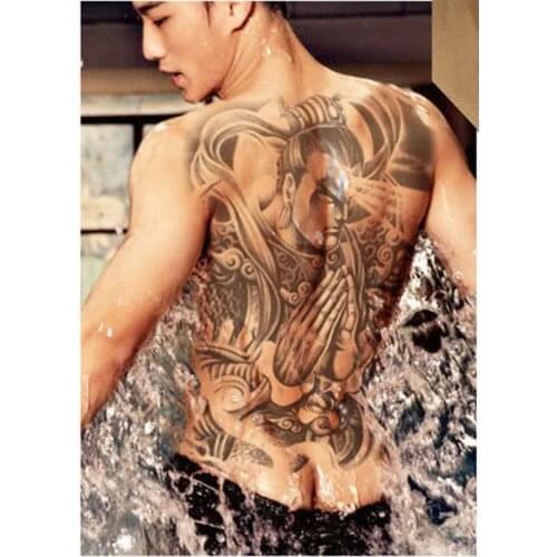 48*34cm full back tattoo stickers buddha fish wolf skull dragon waterproof temporary large flash tattoo chest body cool men new