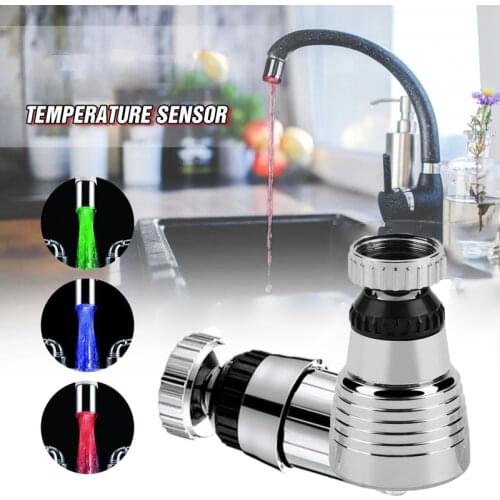 360-degree Rotatable LED Light Faucet Head Aerator Temperature Sensor Changes RGB Luminous Kitchen Bathroom Faucet Nozzle