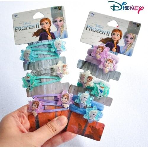 Disney Cartoon Frozen 2 Children Hair Clip Girl Birthday Gifts Headwear Ring Elsa Doll Head Cosmetic Hairpins Hair Accessories