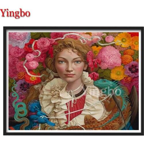 Flower Girl Lizard 5D DIY Diamond Painting Cross Stitch Fantasy Embroidery Complete Kit Picture Of Rhinestones Mosaic Home Decor