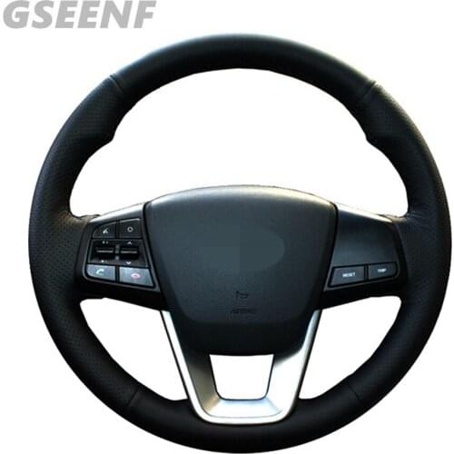 Car Accessories Steering Wheel Cover For Hyundai ix25 2014 -2018 Creta 2016 - 2018 Black Hand-stitched Soft Artificial Leather