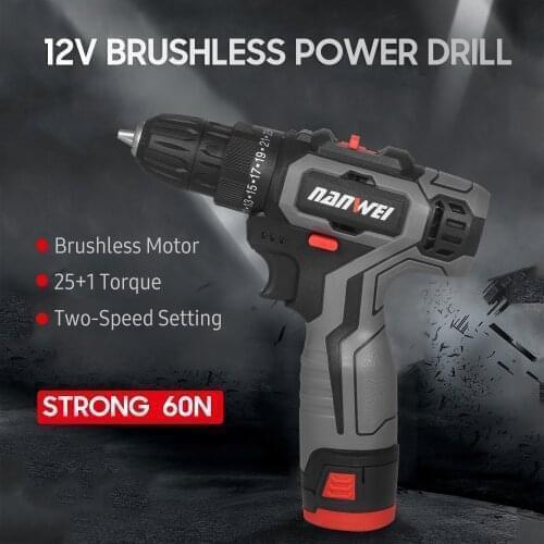 12V Cordless Drill Brushless Electric Drill Cordless Screwdriver Mini Electric Power Screwdriver Drill 25+1 Torque Hammer Drill
