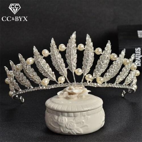 CC tiaras and crowns hairbands luxury cz pearl wedding hair accessories for bride beach party jewelry marriage Leaves gift HG200