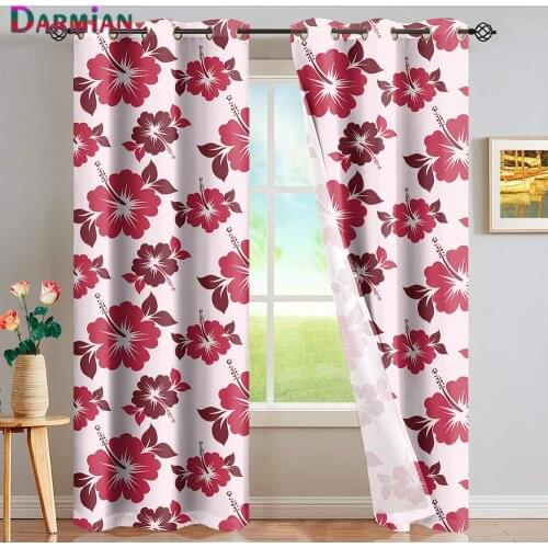 DARMIAN Colorful Hawaiian Hibiscus Print Window Curtain Home Decor Thermal Insulated Bedroom Privacy Protect Grommet Drapes 2021