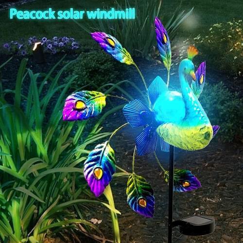 Decorative Wind Spinners Wrought Iron Painted Peacock Decorative Stakes Solar Light Windmill Yard And Garden Home Decor Ornament