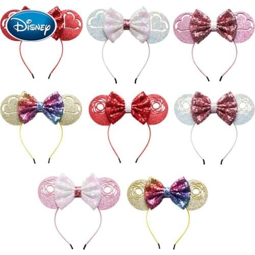 Disney Mouse Ears Headband Valentine Sequin Hair Bows Girls Hairband DIY Hair Accessories For Women Party Accesorios Mujer