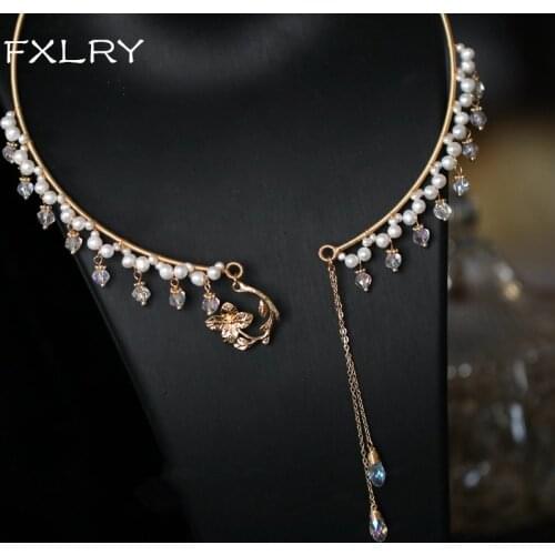 FXLRY Original Design Handmade Natural Pearl Open Adjustable Chokers Necklace Band For Women Fashion Jewelry