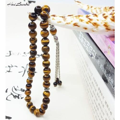 Hailambo 100% Original Natural Tiger eyes stone 33 Musilm Islamic Prayer Bead Misbaha Tashih Rosary beads Religious Bracelet
