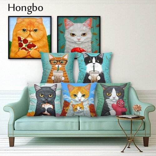 Hongbo Cartoon Cat Polyester Cushion Cover Animal Funny Pet Pillow Case Home Decorative Pillows Cover For Sofa Car Cojines