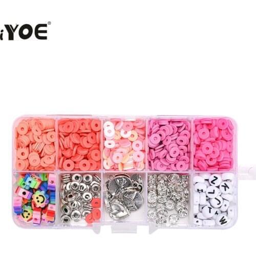 IYOE 980pcs Flat Round Clay Beads Sunflower Crystal Spacer Beads Kit With Vintage Charms Letter Bead For Jewelry Making Bracelet
