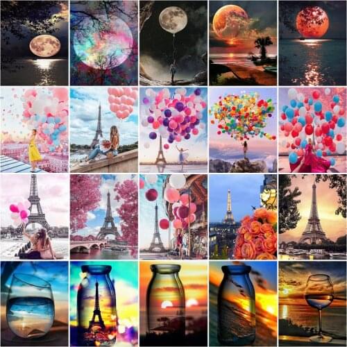 HUACAN Oil Painting By Numbers Tower Landscape DIY Frame Wall Art On Canvas Picture By Numbers Seaside For Living Room