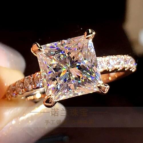 10K Au417 Rose Gold Women Ring Moissanite Diamonds 1 2 3 4 5 Carat Princess Square Wedding Party Engagement Anniversary Ring