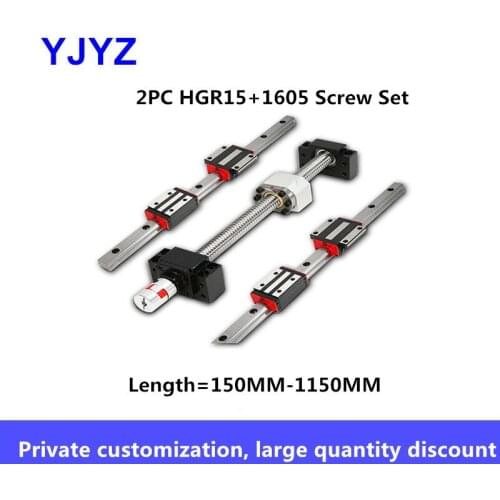 1605 Ball Screw Linear Guide Rail Kit HGR Linear Guide Slider Screw Complete flange type slider square slider, L = 150MM-1150MM