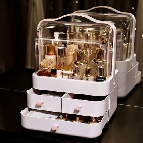 Cosmetic Storage Box Transparent Large Dustproof Belt Drawer Portable Cosmetic Box Skin Care Product Rack Makeup Organizer