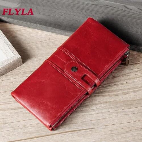 New Genuine Leather Wallet for Women Mens Multifunctional Retro Rfid Long Clutch
