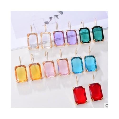 Europe exaggerated jewelry fashion simple color rhinestone earrings square with diamond popular earhook earrings