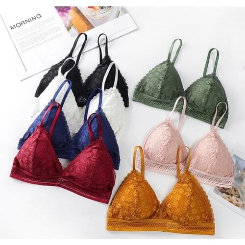 Lace Lingerie Wireless Bras For Women Sexy French Detachable Chest Pad Female Underwear Push Up Bralette Seamless Brassiere Top