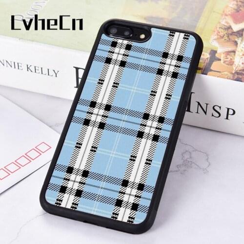 LvheCn Rubber Silicone Phone Case Cover For iPhone 6 6S 7 8 PLUS XR X XS 11 12 PRO MAX MINI Scottish Designer Blue Tartan Tweed