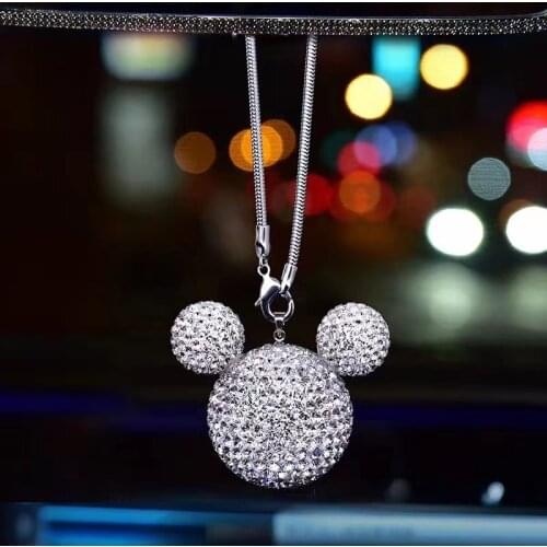 Cute Cartoon Mickey Diamond Car Pendant Hanging Ornament Bling Crystal Rhinestone Ball Car RearView Mirror Pendants Accessories