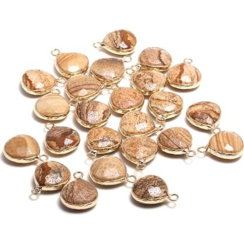 Trendy Faceted Pendant Natural Stone Picture Jaspers Charms For DIY Exquisite Jewelry Making Necklace Earring Size 13x18mm