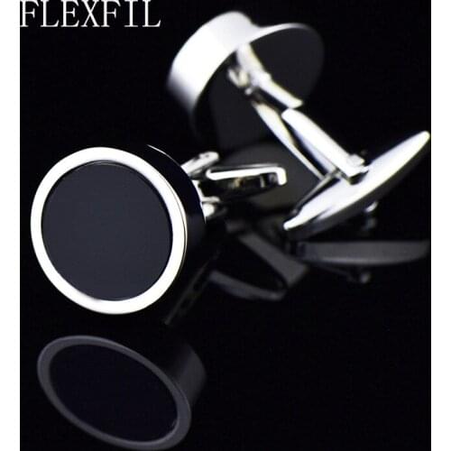 FLEXFIL jewelry fashion shirt cufflinks for mens gift Brand cuff links buttons Black High Quality gemelos Free Shipping