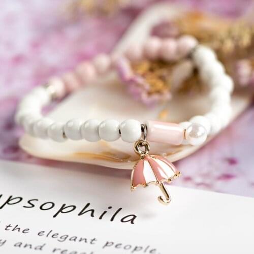Cartoon Umbrella Hand-Wowen Ceramic Bracelets Bangles Metal Drip Glaze Pendant For Women Girl Children Wholesale #XN052