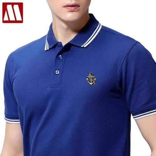 2021 Summer Striped Polo Shirt Mens Casual Cotton Short Sleeve Tees Camisa Masculina Breathable Anchor Embroidery Polo Military