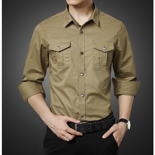 Mens Cotton Blend Single Breasted OL Work Lapel Collar Long Sleeve Shirts Casual Male Shirt
